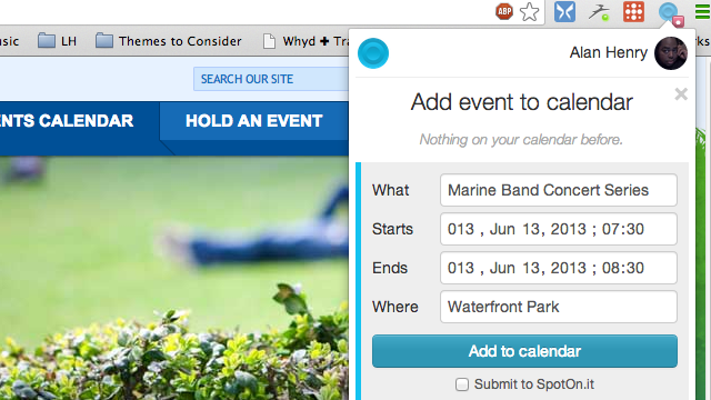 SpotOn.It Adds Events From Sites You Visit To Your Google Calendar