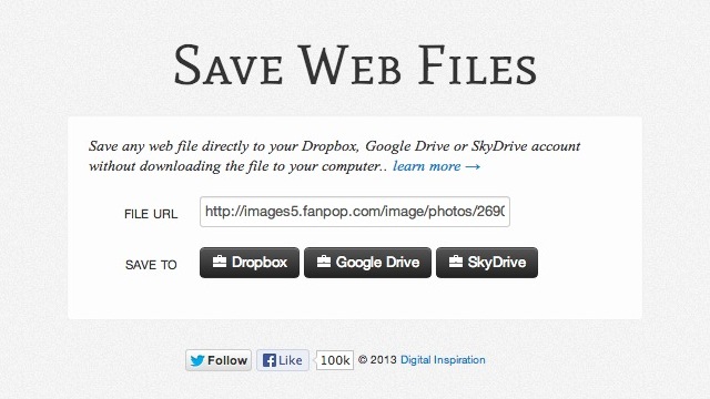 Save Web Files Instantly Saves Online Files To The Cloud