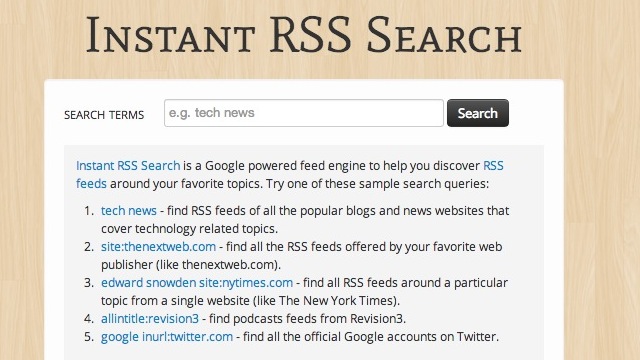 Instant RSS Search Quickly Finds Feeds On Your Favourite Topics
