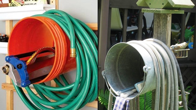 Wall Mount A Bucket To Keep Your Garden Hose Under Control