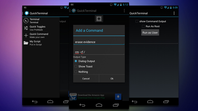 QuickTerminal Creates Command Line Shortcuts On Android