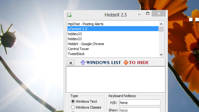 HiddeX Selectively Hides Windows From The Desktop And Taskbar
