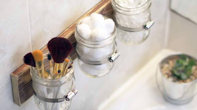 Free Up Bathroom Space With Mounted Mason Jars