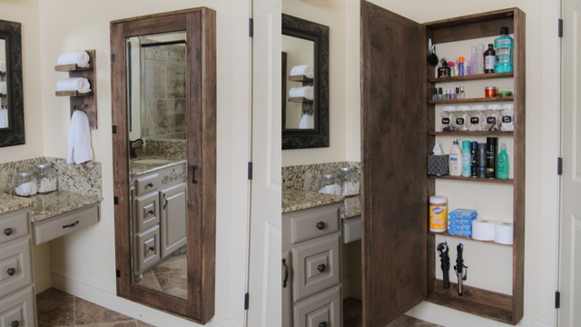 Turn A Full-Length Mirror Into An Attractive Bathroom Storage Unit