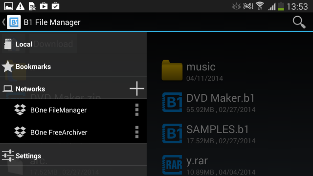 B1 File Manager Accesses Multiple Dropbox Accounts On Android
