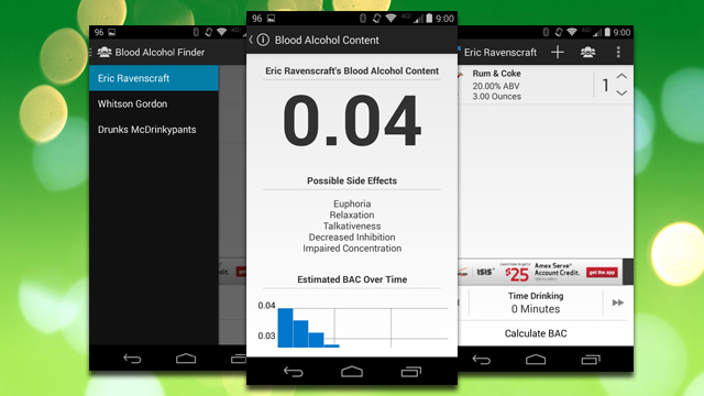 Blood Alcohol Finder Estimates Your BAC Over Time Based On Your Drinks