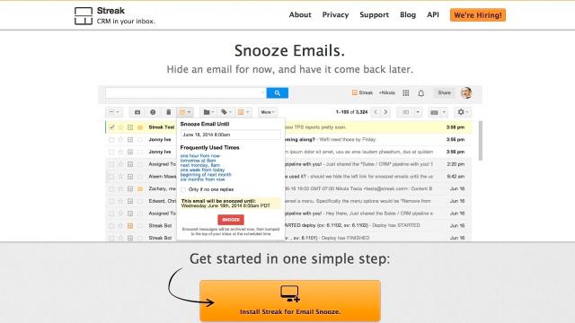 Streak For Gmail Adds An Email ‘Snooze’ Button To Keep Your Inbox Tidy