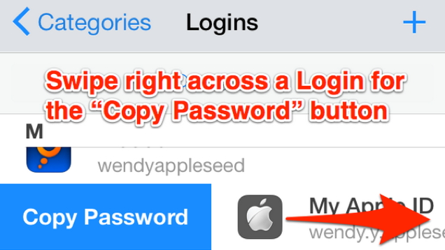 Swipe To The Right To Copy 1Password Passwords