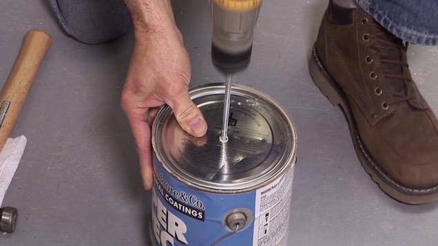 Drill A Hole Through The Paint Lid To Prevent Splashing When Mixing