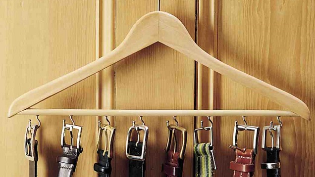 Create A Closet-Friendly Belt Rack From A Wooden Hanger