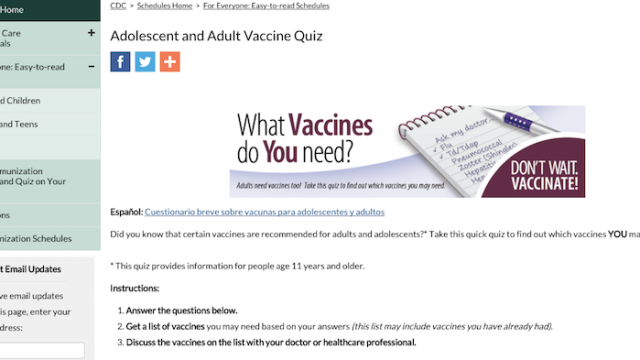 The CDC’s Vaccine Quiz Tells You Which Vaccines To Get As An Adult