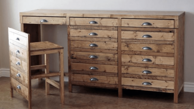 This DIY Apothecary Desk Holds Hidden Chairs