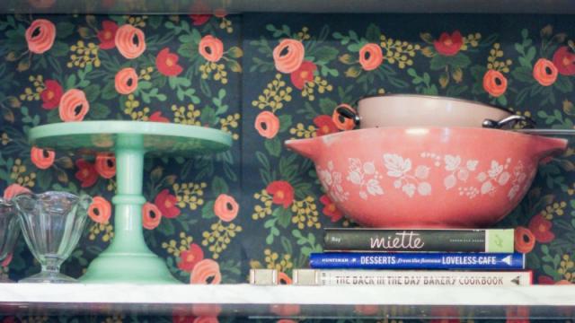 Spruce Up Your Kitchen Cabinets With Some Colourful Gift Wrap