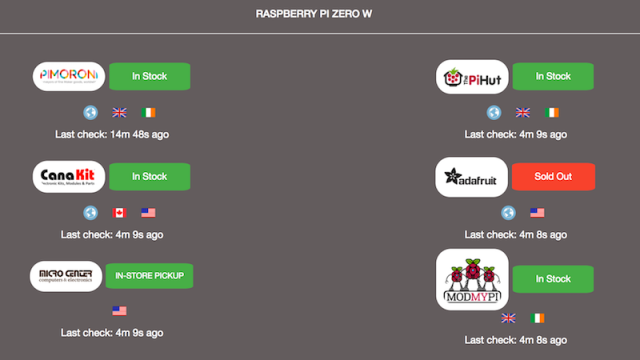 Pi Locator Checks Stock For The Raspberry Pi Zero Across Several Stores At Once