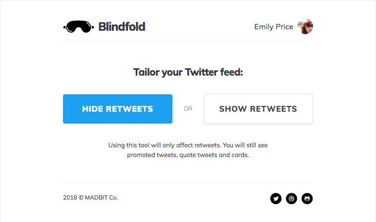 Remove Retweets From Your Twitter Timeline With Blindfold