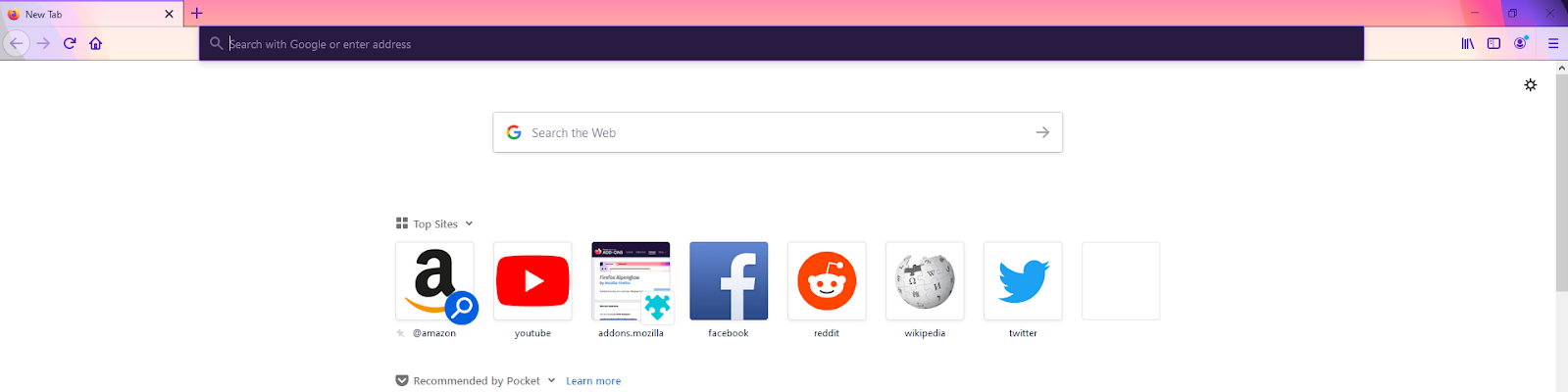 Firefox's homepage with Alpenglow's light mode theme (Screenshot: Brendan Hesse)