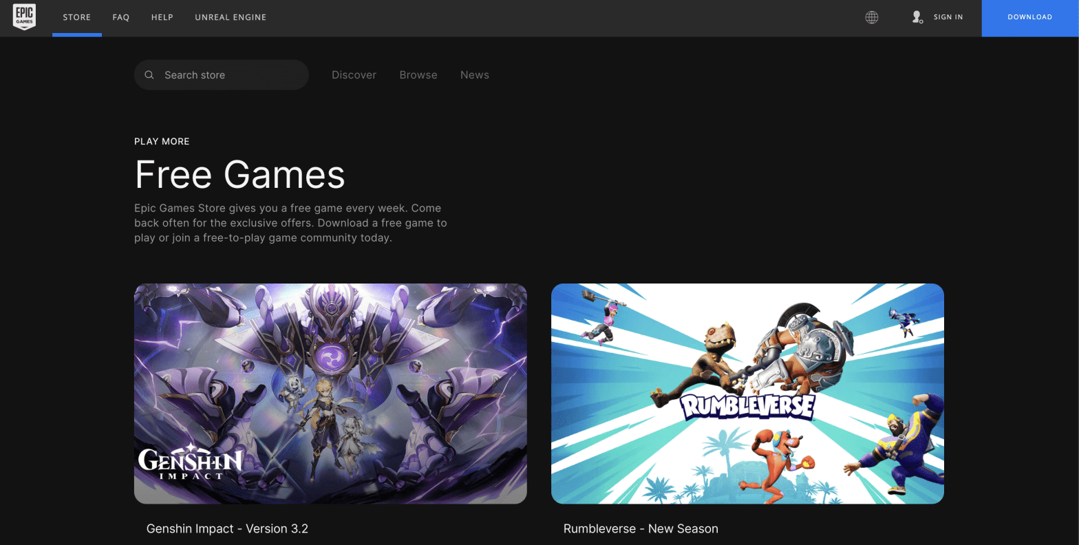 Screenshot: Epic Games Store