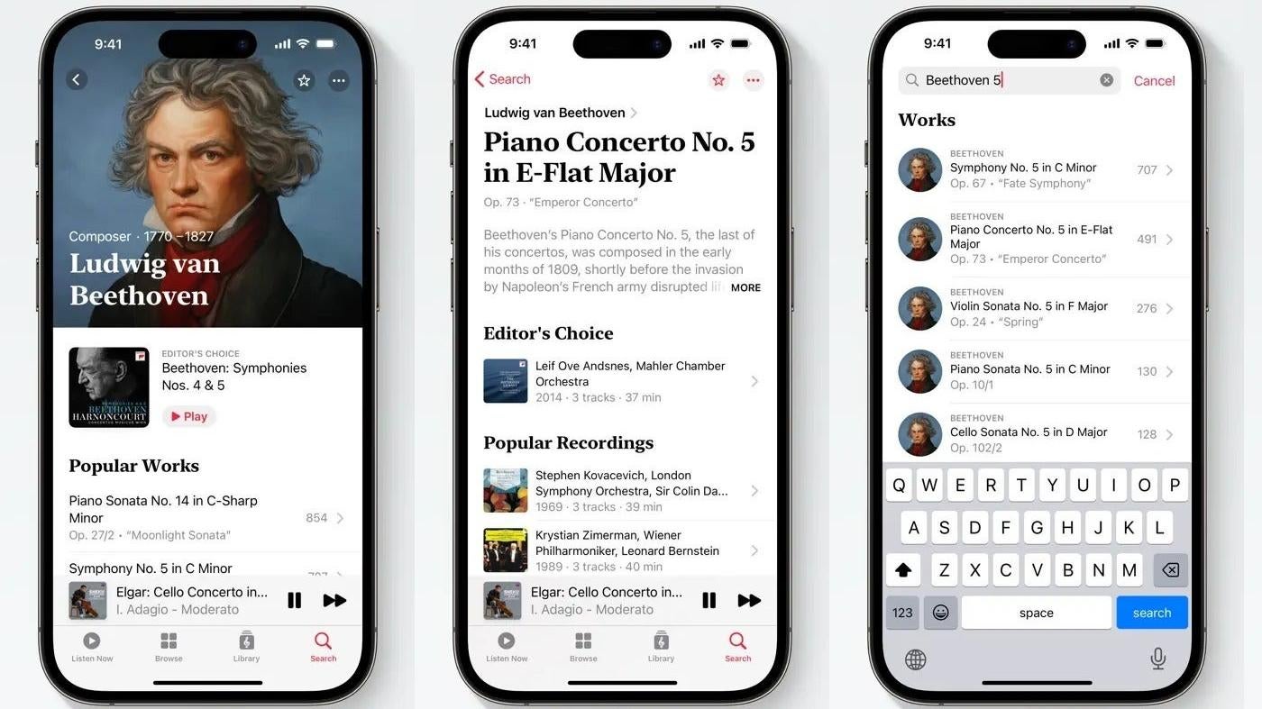 Apple's upcoming Apple Music Classical app has a search function specifically built to help find specific compositions. (Image: Apple)