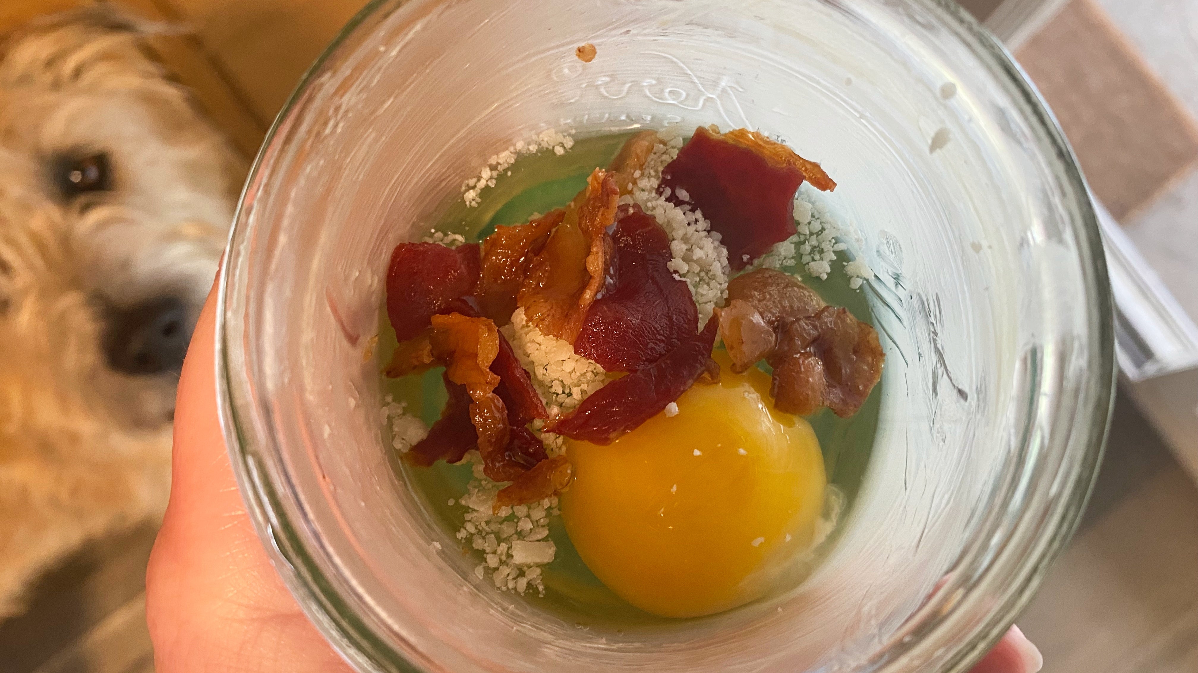 The eggs is not green; there's just a green jar lid underneath. (Photo: Claire Lower)