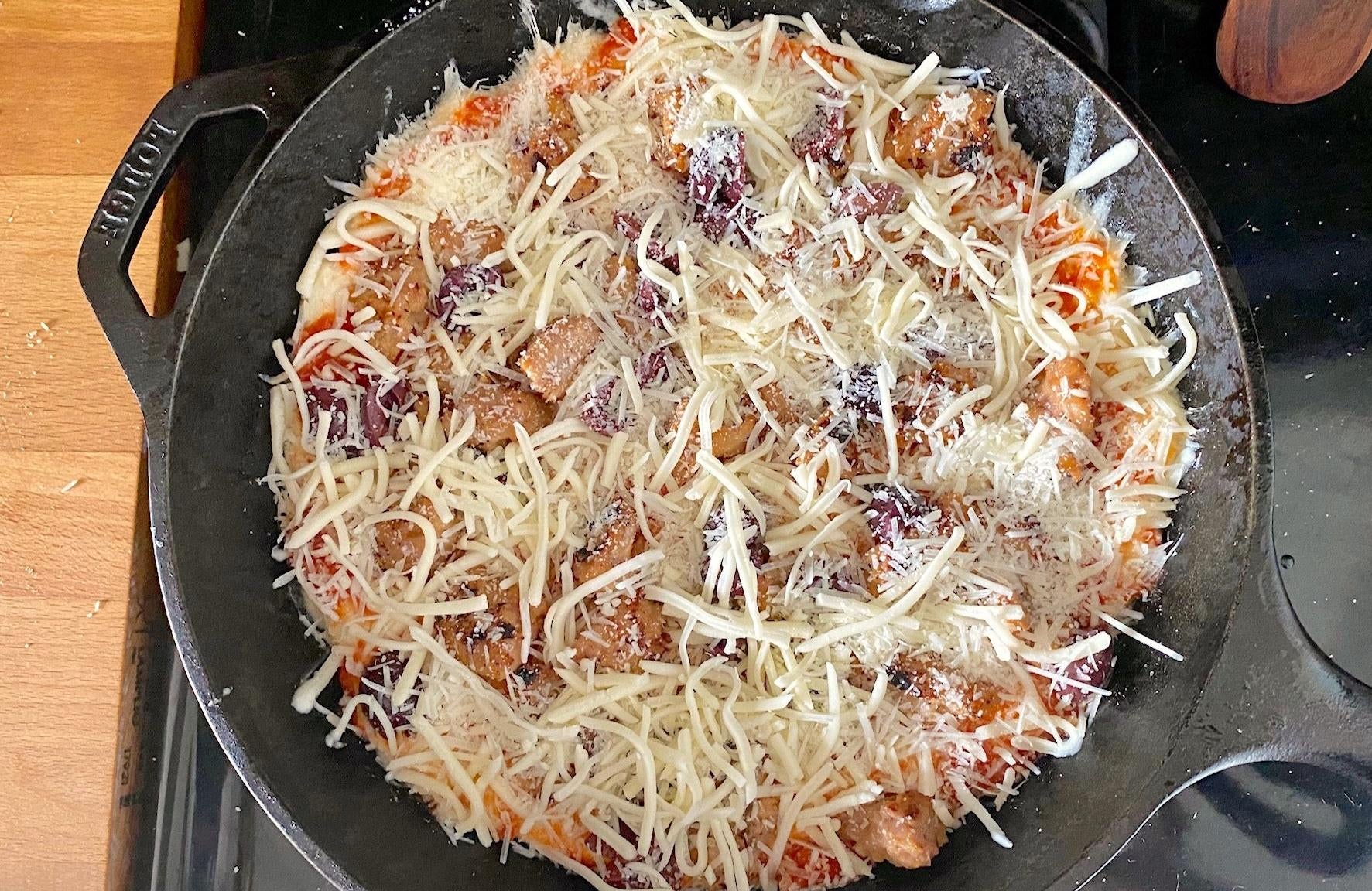 Cheesed, and ready for the oven. (Photo: Allie Chanthorn Reinmann)