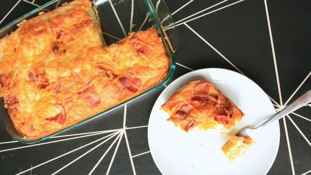 Start Your Morning Right With a Bacon, Egg, and Cheese Pancake Casserole