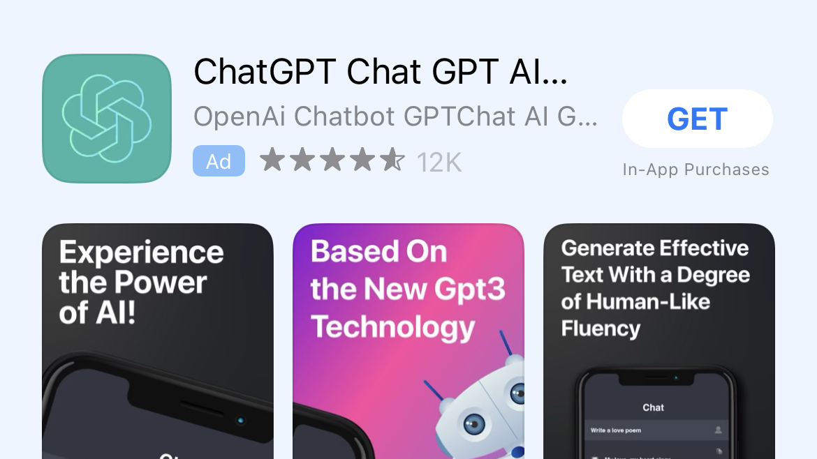 It's an ad, not the official ChatGPT app. (Screenshot: Jake Peterson)