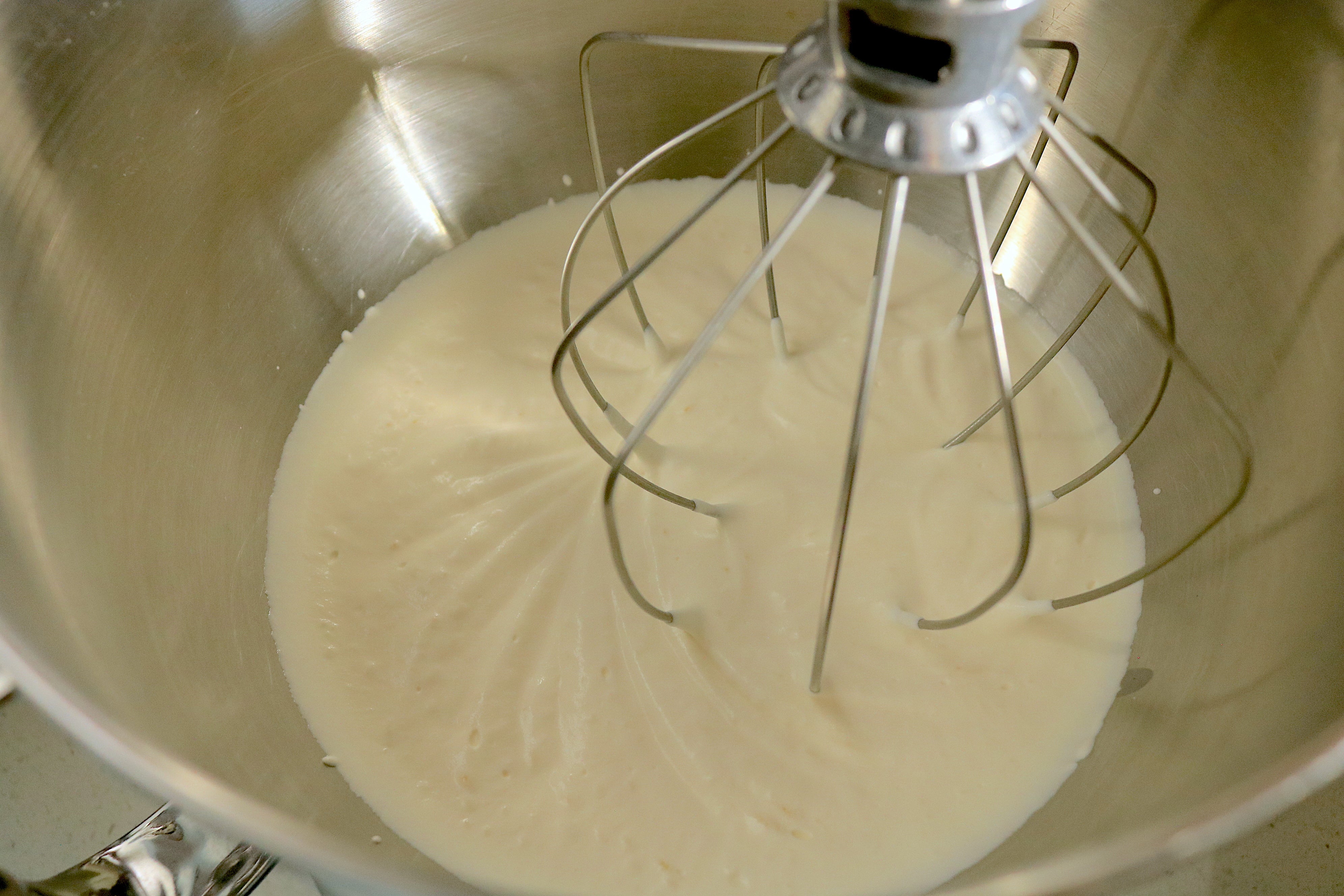 What soft peak whipped cream looks like while whisking. (Photo: Allie Chanthorn Reinmann)