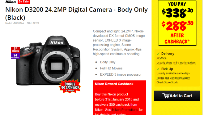 Nikon’s D3200 (Body Only) Is $288 After Cashback At JB Hi-Fi