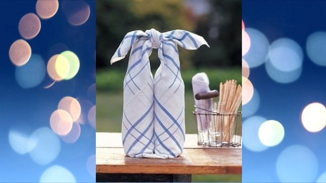 Wrap Bottled Drinks In A Cloth Napkin To Easily Carry Them On A Picnic