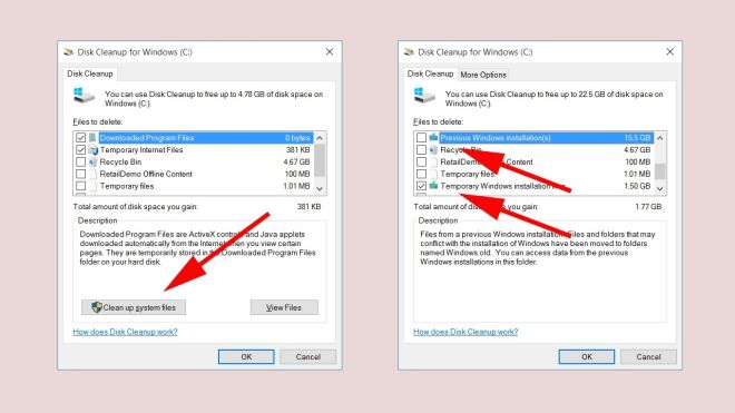 Reclaim Disk Space After Windows 10 Update By Deleting Old Builds 