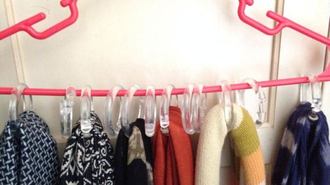 Hang Scarves With Shower Rings And A Clothes Hanger