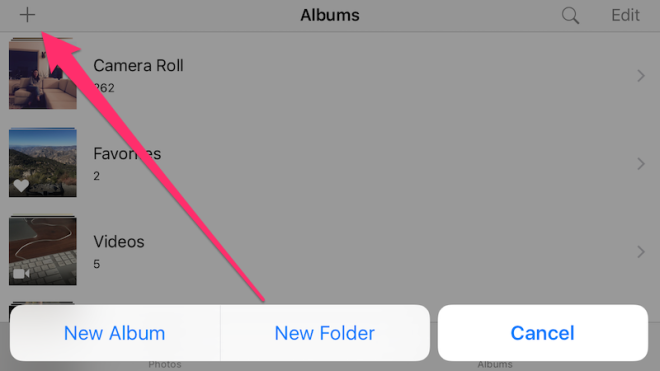 Long-Press The Plus Button In iOS Photos To Create A New Folder
