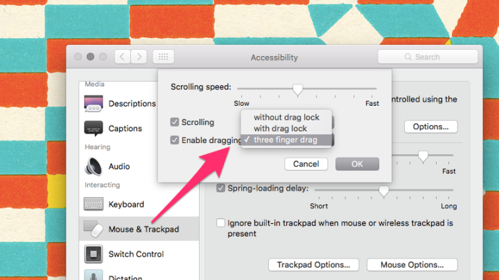 Enable The Three-Finger Drag Gesture In El Capitan Under Accessibility Options