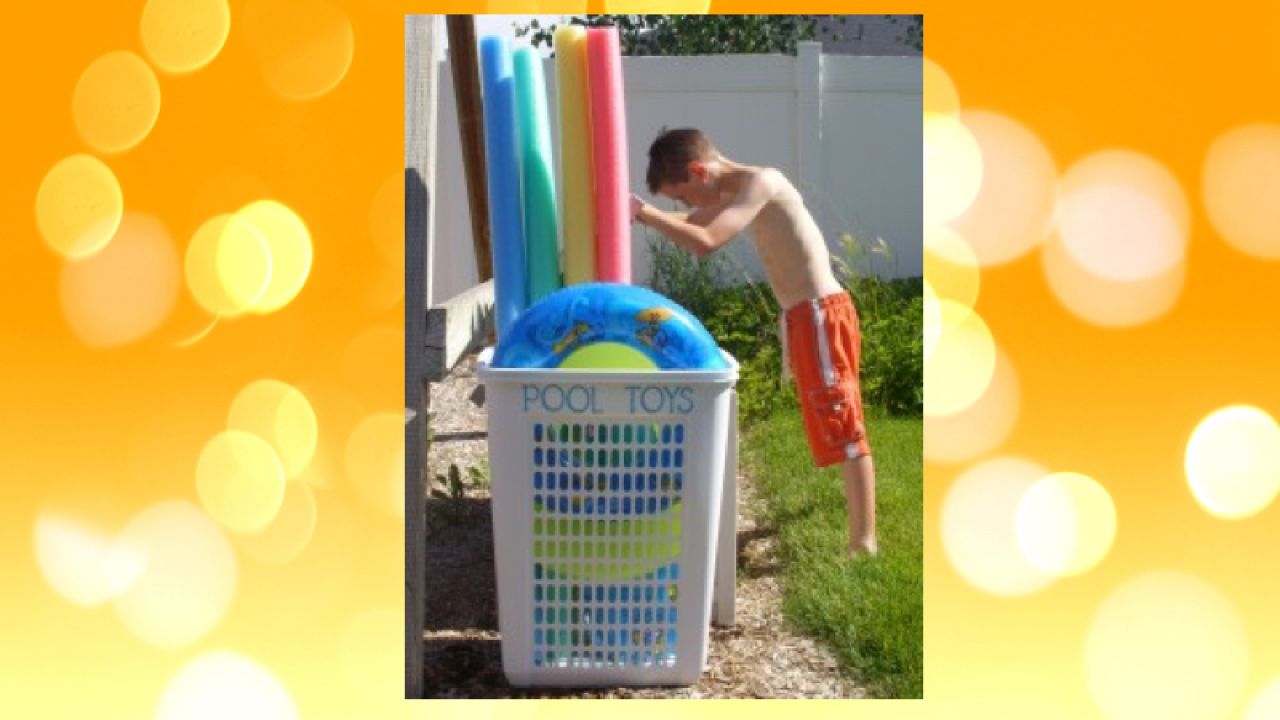 Organise Large Pool Toys With A Plastic Hamper