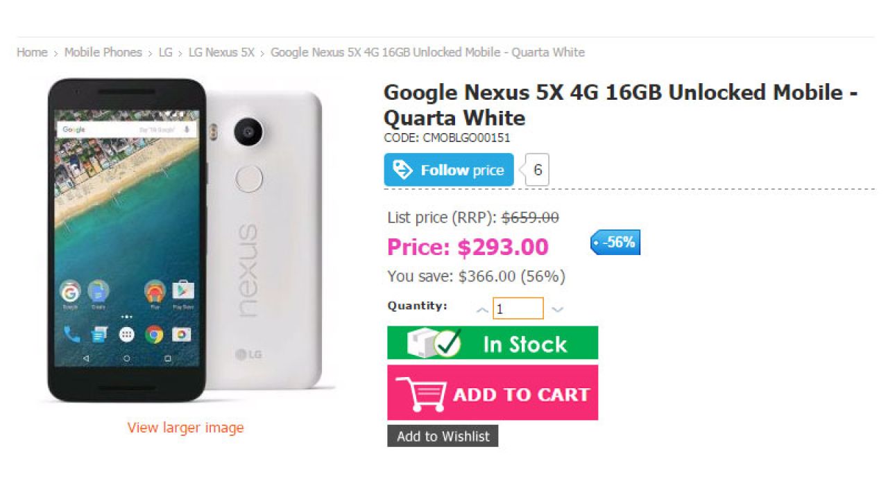 Dealhacker: 16GB Nexus 5X, $312 Delivered From eGlobal