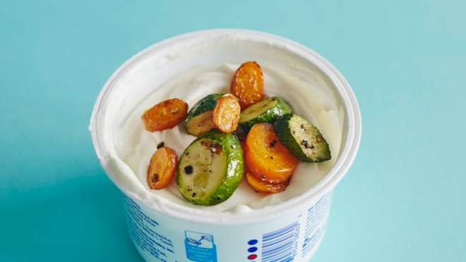 Top Plain Yogurt With Grilled Veggies For A Healthy, Satisfying Snack