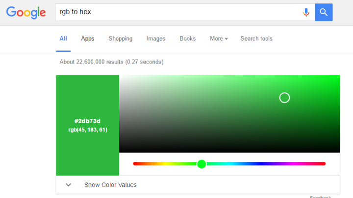 Get Hex And RGB Values For Any Colour With A Google Search