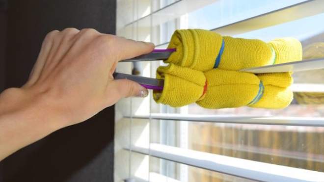 Quickly Clean Window Blinds By Wrapping Tongs In Microfiber Cloth