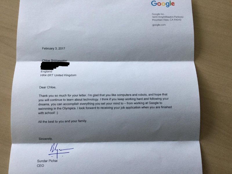 A 7-Year-Old Girl Asked Google For A Job – And CEO Sundar Pichai Responded