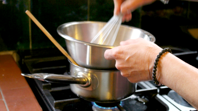 Make A Double Boiler Using A Chopstick And A Bowl