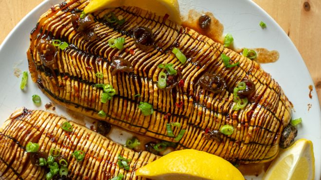 This Miso-Glazed Hasselback Delicata Squash Is A Real Stunner