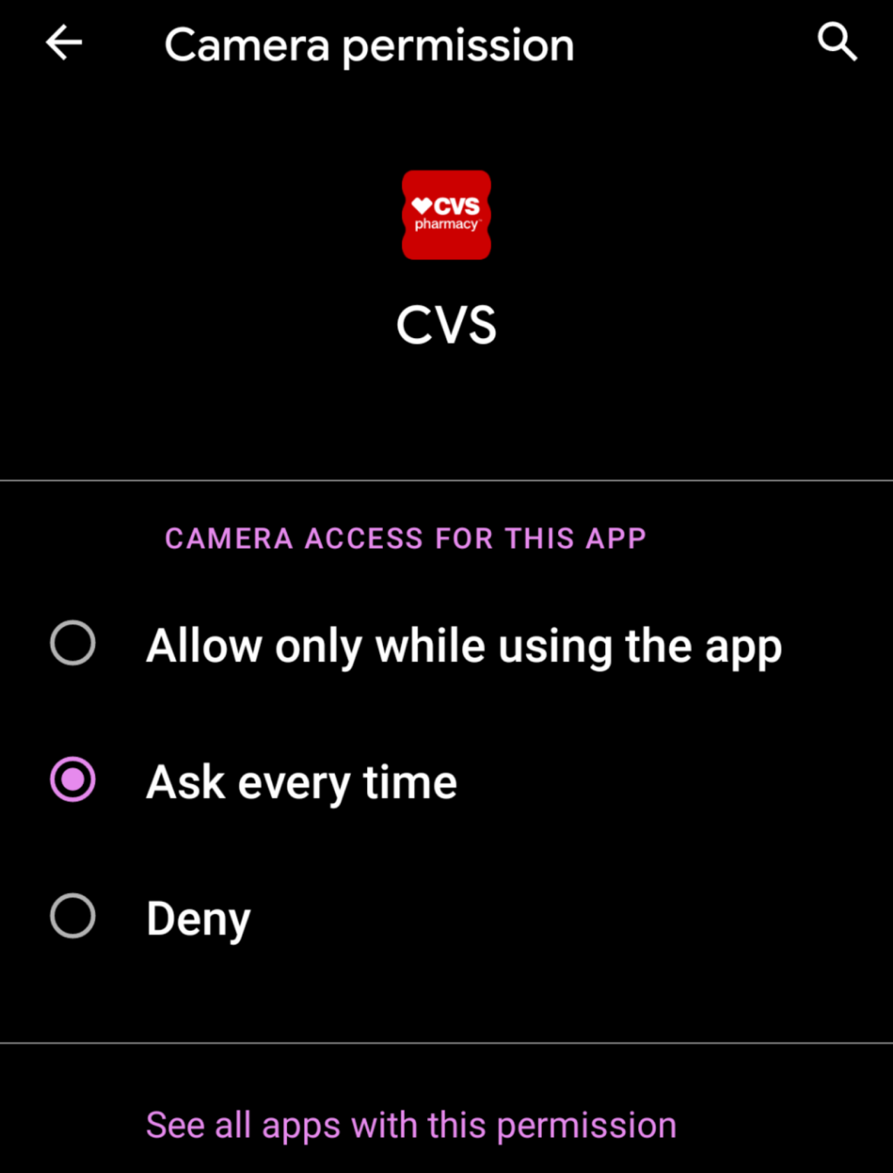 Android 11 lets you select one-time permissions for access to things like location data and camera use.  (Screenshot: Florence Ion)