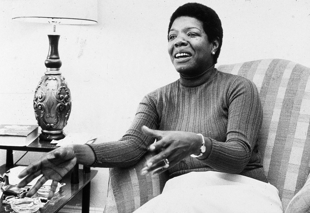 8th April 1978: American poet and author Maya Angelou gestures while speaking in a chair during an interview at her home. (Photo by Jack Sotomayor/New York Times Co./Getty Images)