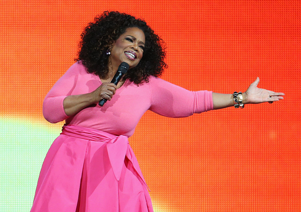 SYDNEY, AUSTRALIA - DECEMBER 12: Oprah Winfrey is seen on stage during her 'An Evening With Oprah' tour at Allphones Arena on December 12, 2015 in Sydney, Australia. (Photo by Don Arnold/WireImage)