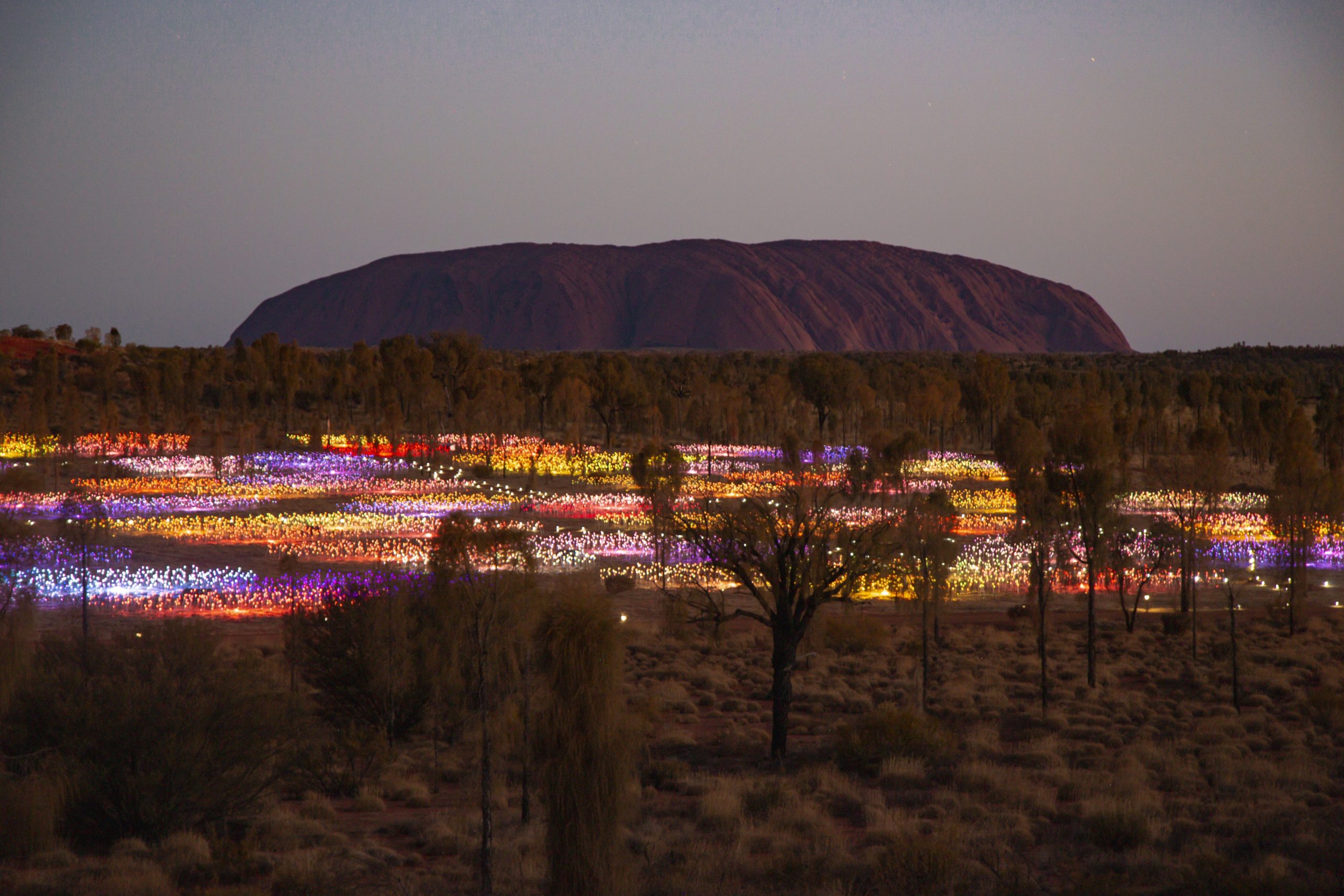 The Field of Light art installation, a global phenomenon by internationally acclaimed artist Bruce Munro, has come home to the place that inspired it - Uluru.<br /><br />Uluru, or Ayers Rock, is a massive sandstone monolith in the heart of the Northern Territory's arid "Red Centre". Uluru is sacred to indigenous Australians and is thought to have started forming around 550 million years ago.