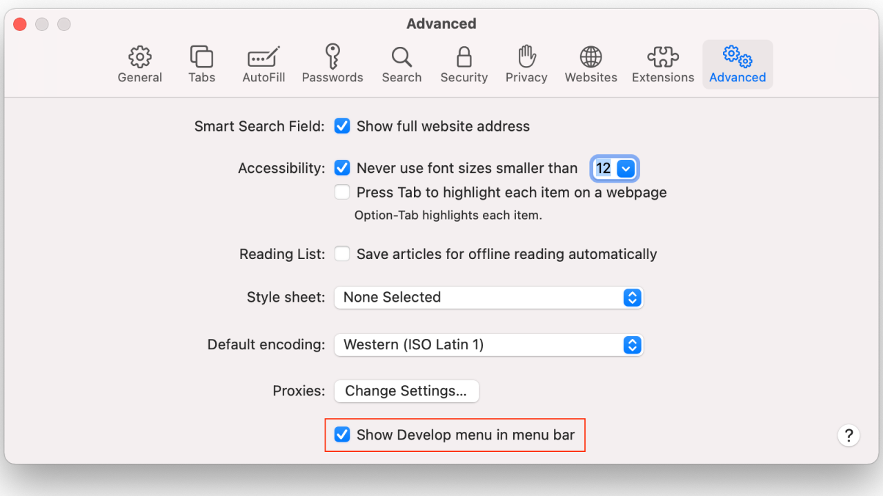 Enable the Develop menu in Safari on Mac. (Screenshot: Pranay Parab)