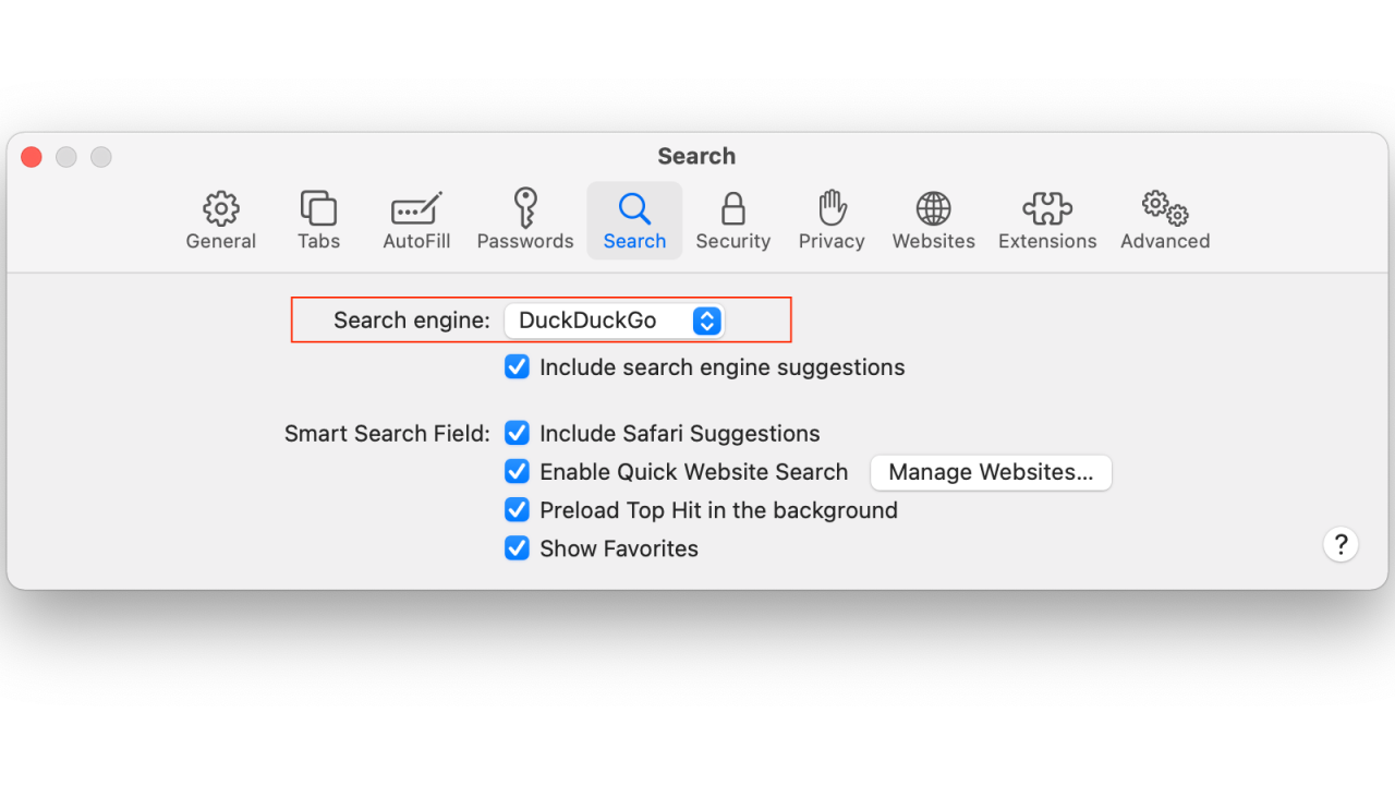 Changing the default search engine in Safari on Mac. (Screenshot: Pranay Parab)