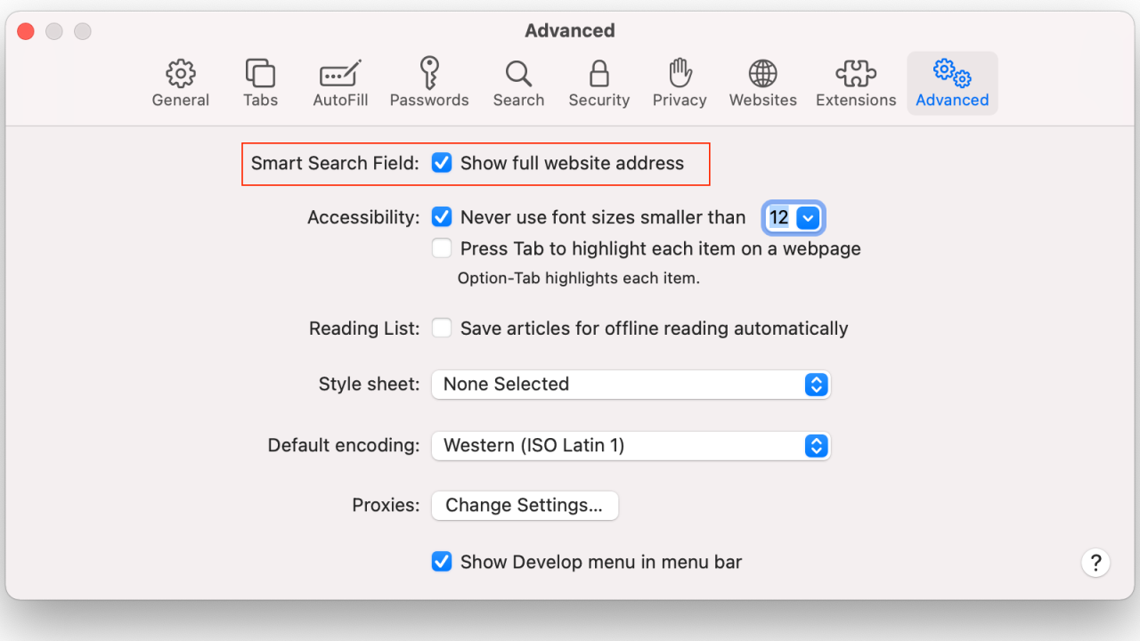 Reveal full URLs in Safari on Mac. (Screenshot: Pranay Parab)