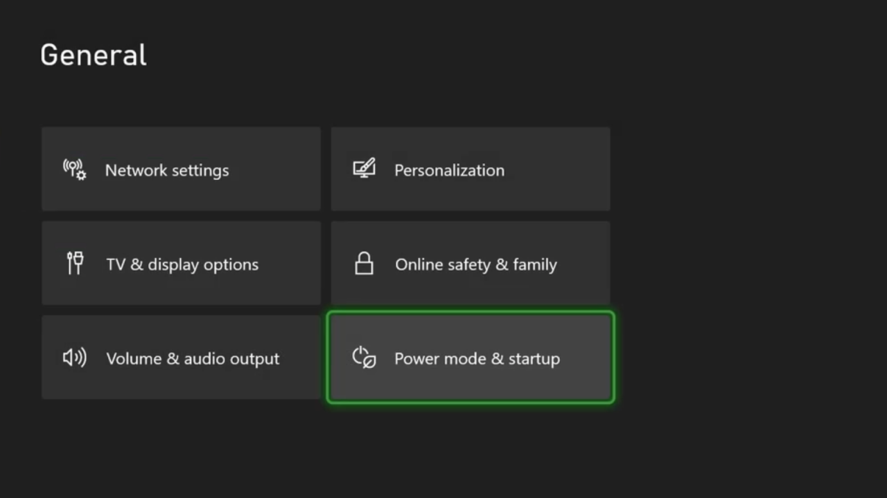 Power mode & startup settings on an Xbox Series X. (Screenshot: Pranay Parab)