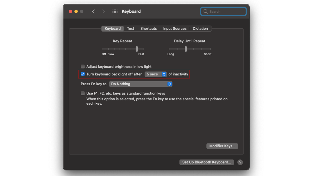Turning off keyboard backlight on Mac. (Screenshot: Pranay Parab)